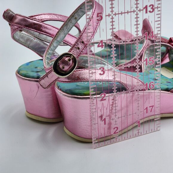 Roberto Cavalli Angels Metallic Pink Bow Wedge Sandals - Picture 11 of 12